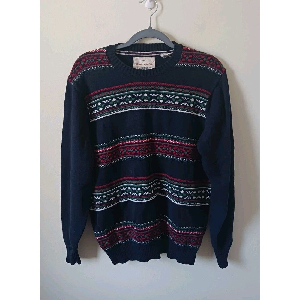 Weatherproof Vintage Mens Nordic Ski Blue White Red Stripes Sweater M